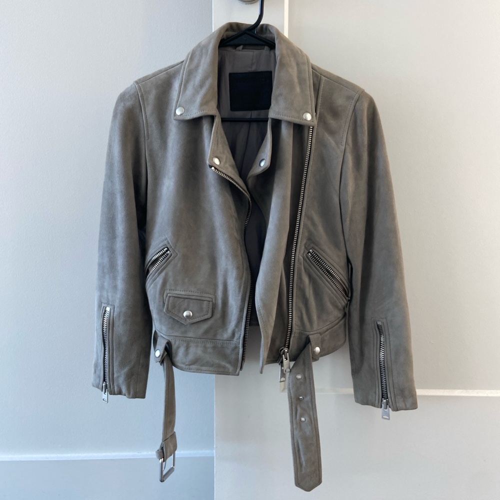 All Saints Women's Gray Suede Leather Jacket